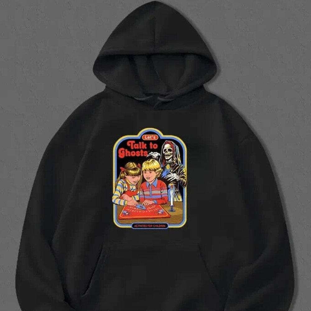 New Retro Style Let's Talk To Ghosts Print, Hoodie Unisex,Graphic Hoodie-M-Black